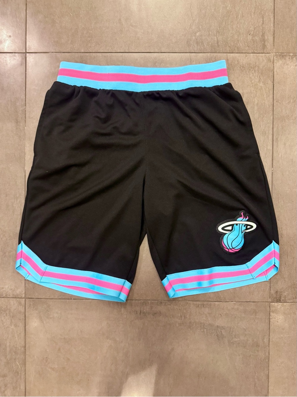 Miami Heat Basketball Shorts - Black with Pink & Aqua Trim, Men’s Medium